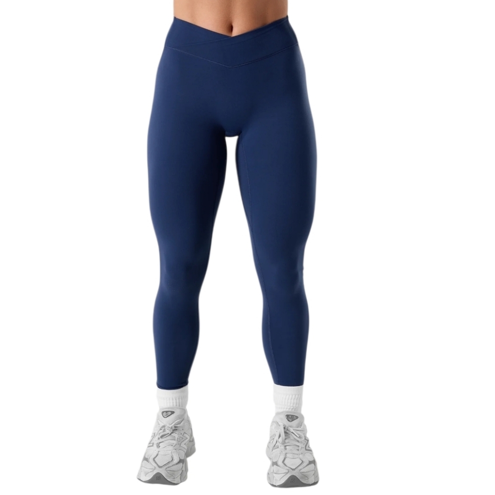 Alphalete Navy Blue Crossover Wrap V Waist Leggings Athletic Yoga Running MD